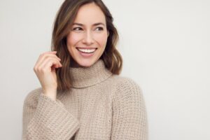 Woman with a straight smile